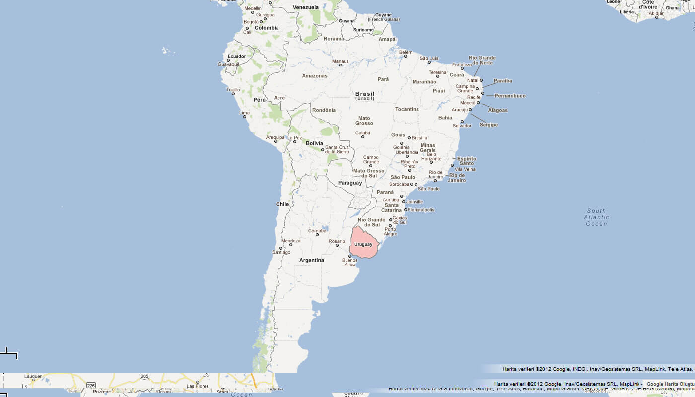 Map of Uruguay South America